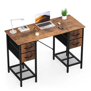 Computer Desk with 4 Drawers & Mesh Shelf, Rustic Brown Office Desk, Storage Work Desk for Home Office, Gaming & Study, Flexible Setup, Large Desktop