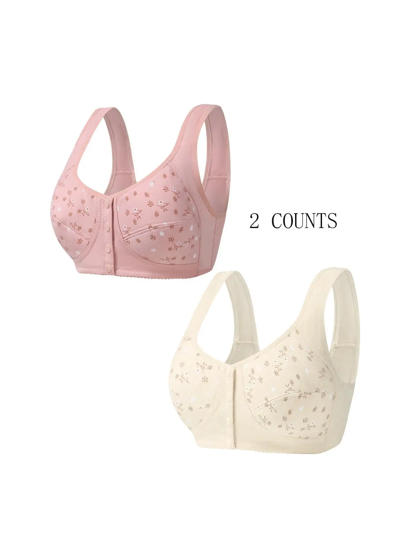 【Plus Size】 Ditsy Floral Print Button Front Bra, Soft Comfortable Breathable Sports Bra for Daily Wear, Women's Sport & Outdoor Clothing for All Seaso