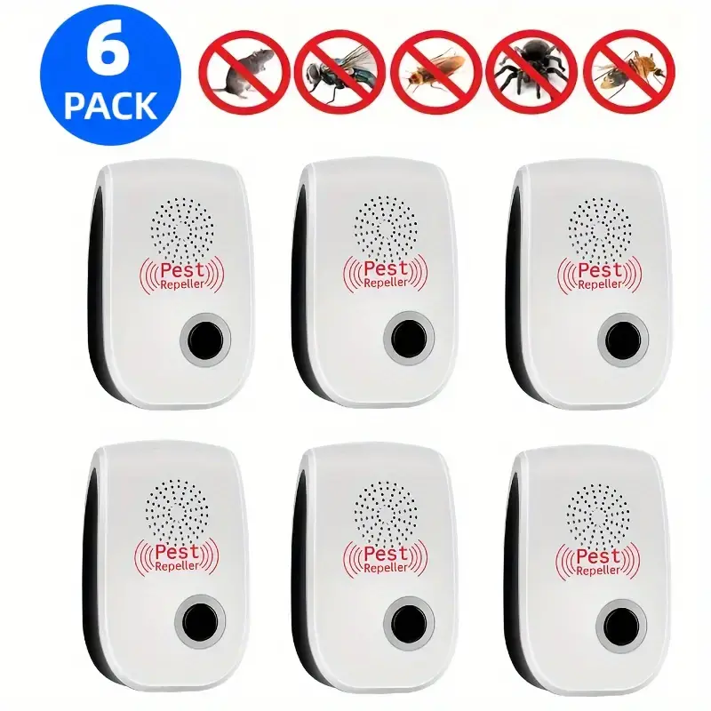 6-Pack Ultrasonic Pest Control Repeller, Mosquito Repellent for Insects, Cockroaches, Spiders, Ants, Mice - Ideal for House, Kitchen