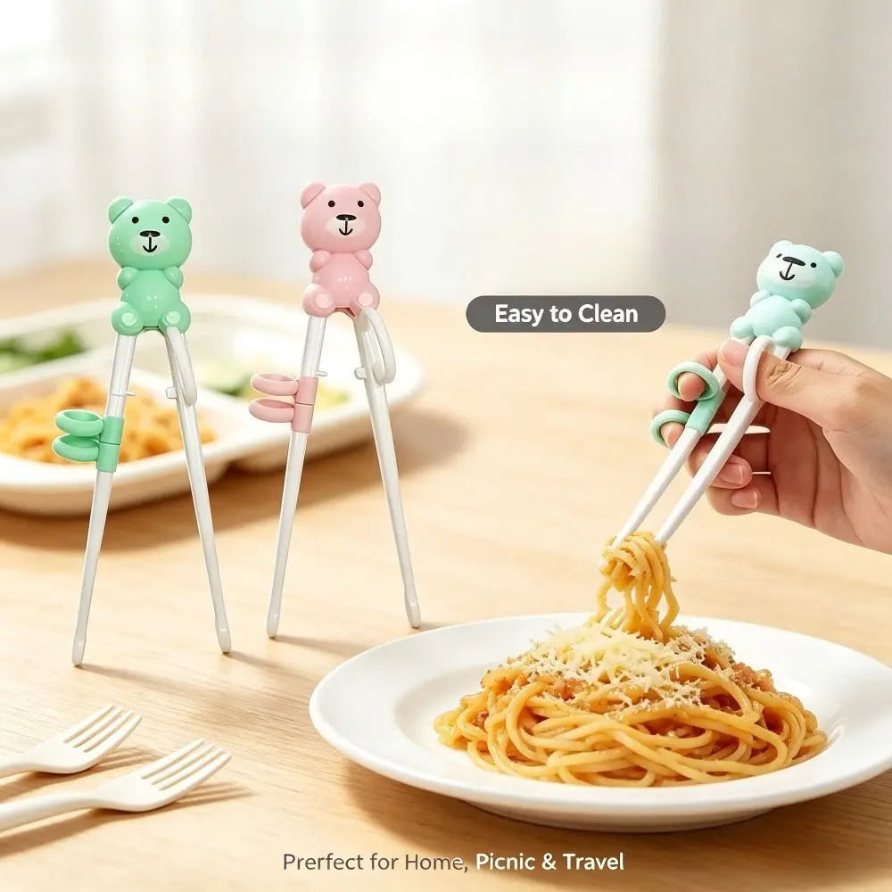 1Pair Children's Training Chopsticks - Cute Silicone Ring Anti-Slip Reusable Utensils, Preschool Beginners' Safe Eating Aid, Outdoor Camping Picnic Home Table Gift