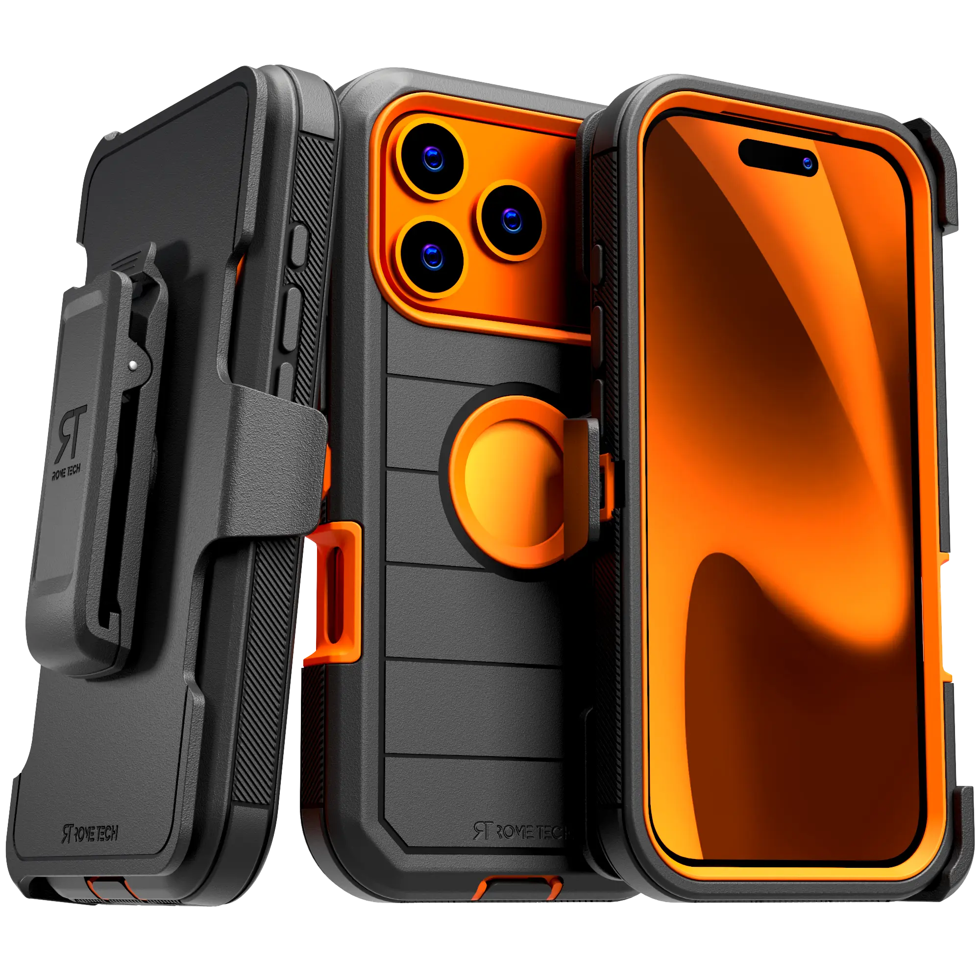 Rome Tech Shockproof Cover Defender Case for iPhone 17/16/15 Pro Max Four Layers of Protection Cellphone Casing Heavy-duty Protection Holster doubles as a kickstand