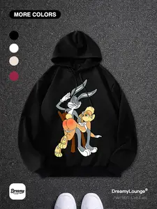 Classic Looney Tunes Bunny & Lola Print Hoodie, Loose Fit Casual Sweatshirt, Breathable for Outdoor Sports, Home Wear