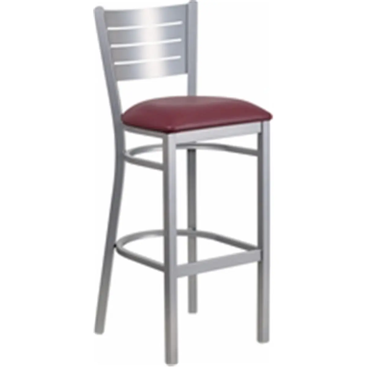 Flash Furniture Hercules Series Silver Slat Back Metal Restaurant Barstool - Burgundy Vinyl Upholstered Seat, Welded Joints, 16.5w in., 19d in., 31h in. Seat Height, 43.5h in., Designed for Commercial Use, Hotels, Sports Bar