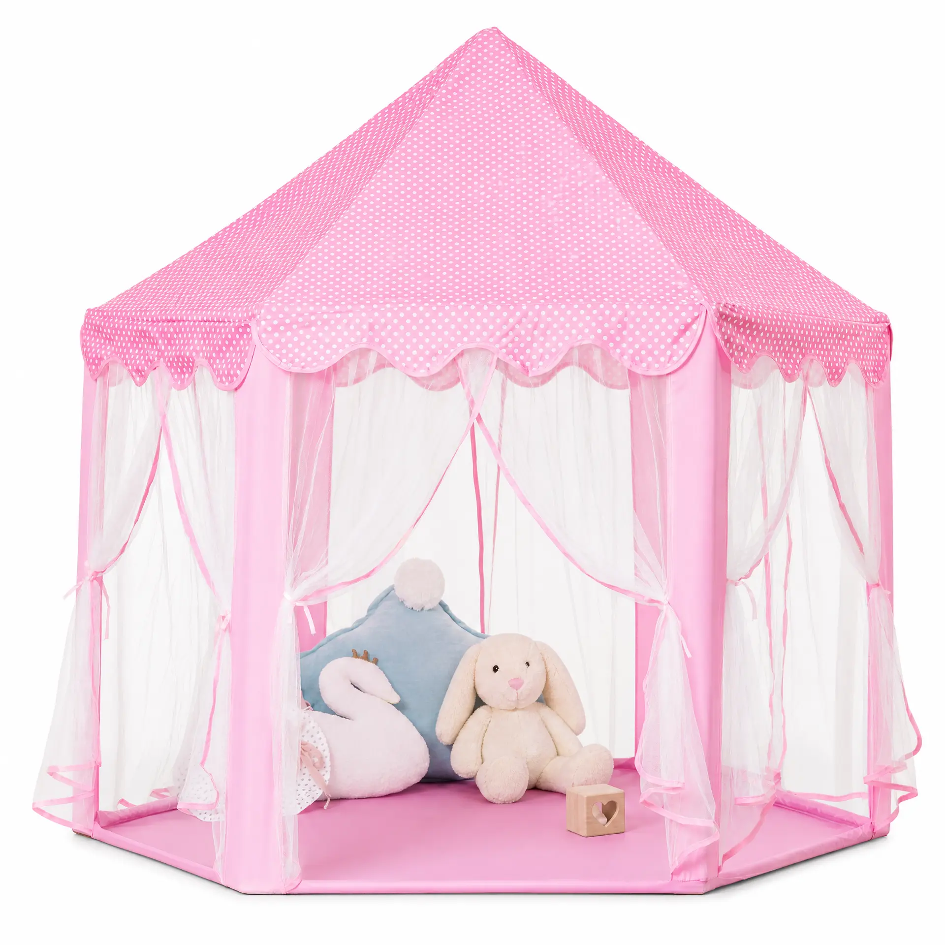 JungleDove Large Washable Hexagon Princess Pretend Play Tent - Playhouse Design, Indoor Outdoor Playset, Versatile Kids Reading Corner, Ideal Gift for 4-6 Years Girls, No