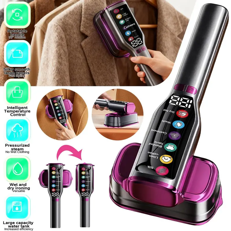 Compact 2-in-1 Handheld Garment Steamer & Iron, 15s Rapid Heat-Up with 5 Steam Levels, Ceramic Panel, 110-120V Travel-Friendly Portable Steamer for Clothes - Perfect for Business Trips, Home & On-the-Go Use