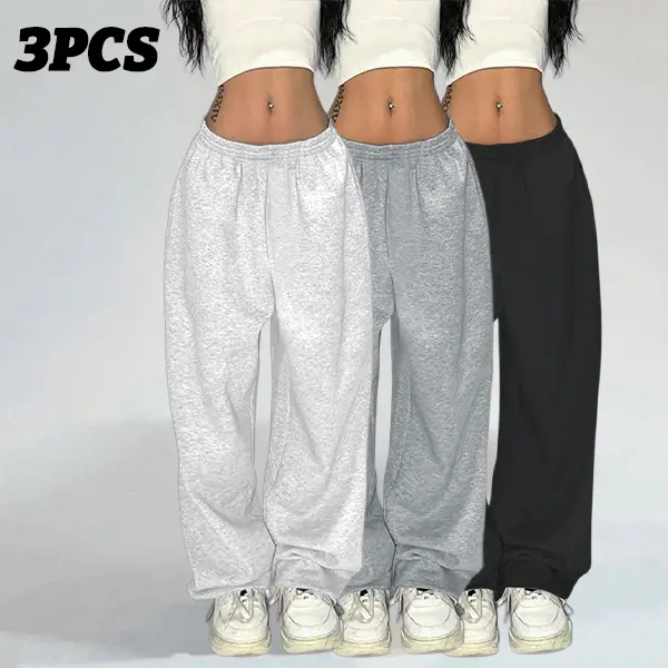 Women's Oversized Lightweight Basic Loose Bottoms 3-Piece Cloud-Feel Relaxed Floor Sweats Bundle, Stretch Elastic Waist, Wrinkle-Resistant Soft Knit Material, Ideal for Indoor Rest, Coffee Runs, Baggy, Everyday, Top, T-Shirt, Fabric, Pants, Sweatpants, Al