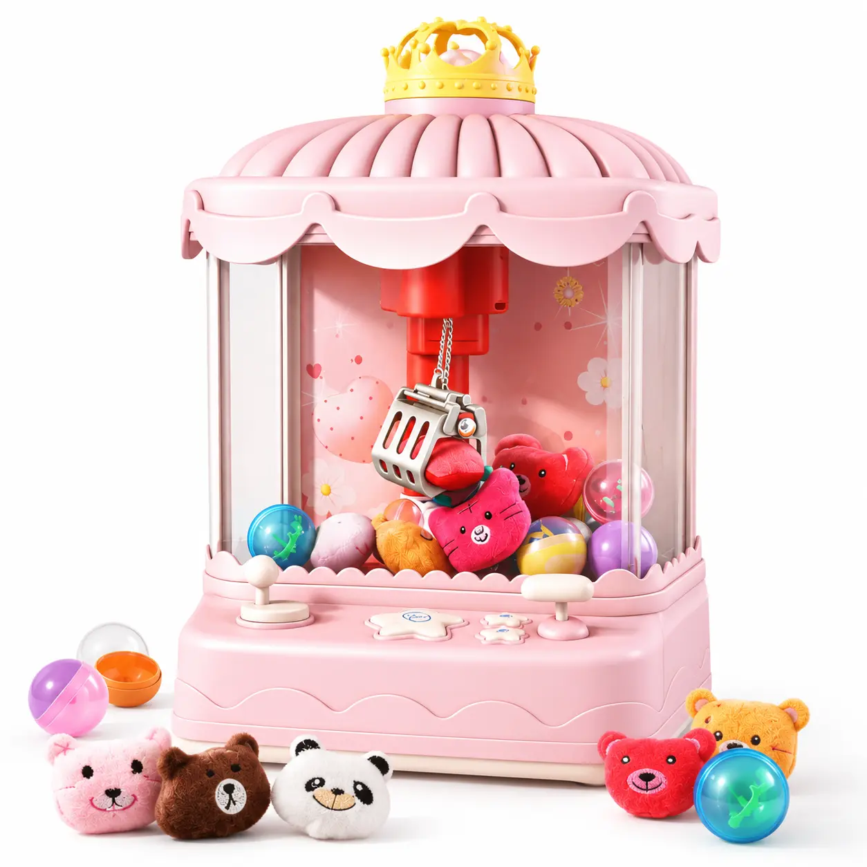 Mini Vending Claw Machine Toys for Kids, Candy Grabber Prize Dispenser Toy with Plush Toys, Capsules, Lights and Music