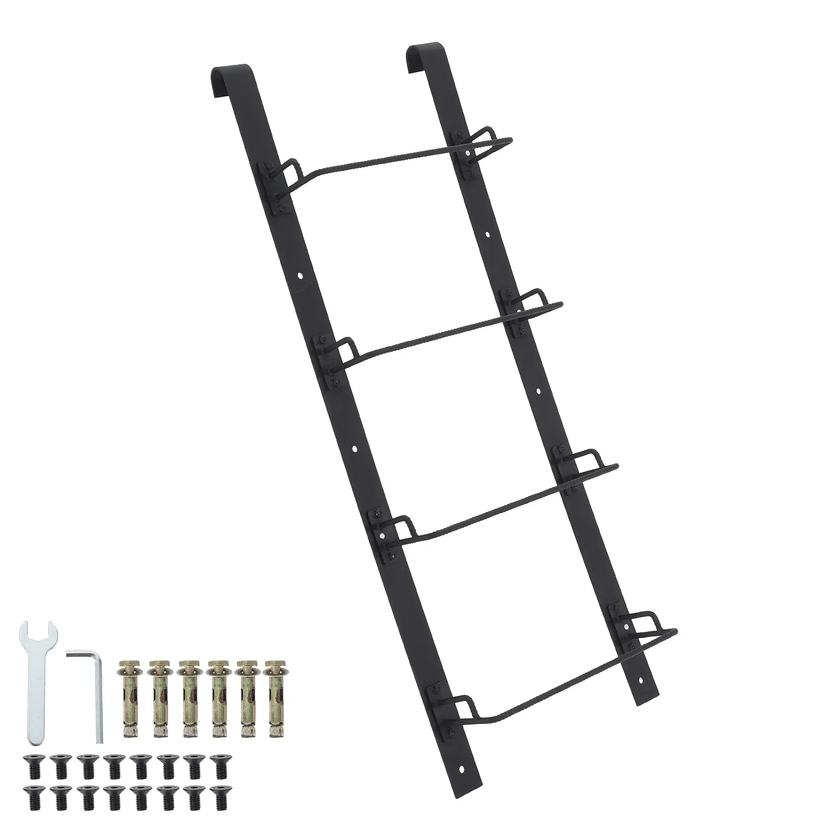 Carbon Steel Egress Window Well Ladder - 3-Step Hooked, Wall Mounted Fire Escape for Basement & Balcony - Reusable, Home Safety, Urgent Exit - Black
