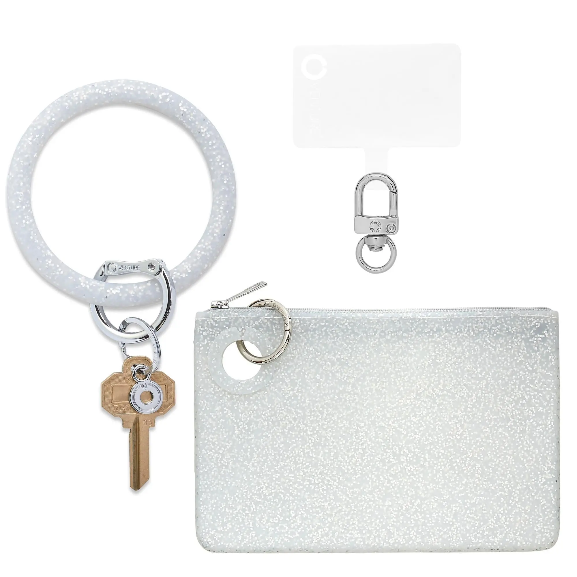 Large Pouch Wristlet Set - Silver Confetti