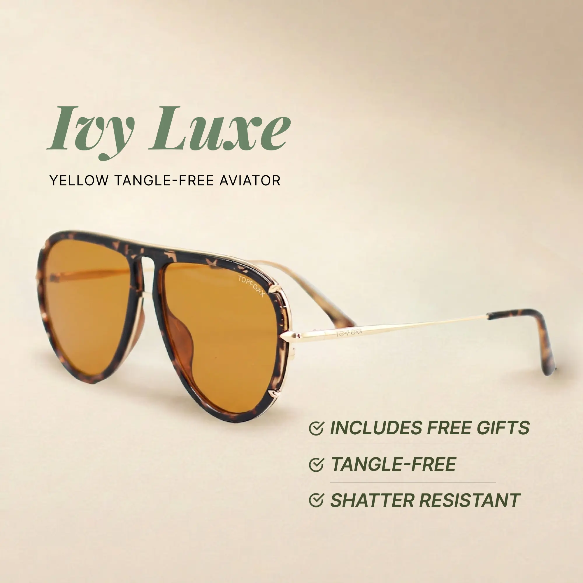 Ivy Luxe - Yellow - Tangle Free Round Aviator Sunglasses - Certified Shatter-Resistant Lenses - UV400 - For Women & Men