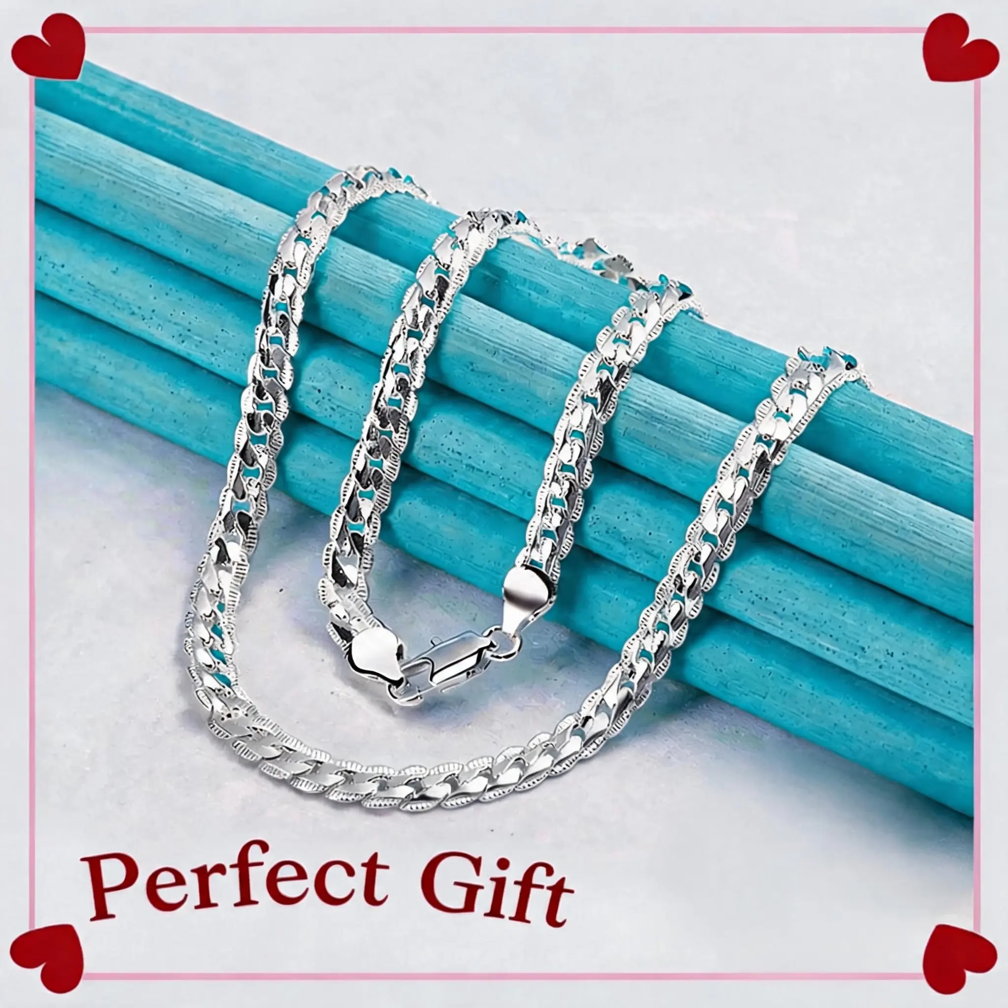 Fashion Necklace 5mm | 925 Sterling Silver Plated Chain Jewelry | Flat Cuban Curb Chain | Gift for Men & Women | Decoration • Silver • Convenient | Perfect Valentine's Gift