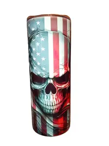 American Flag Skull - 20oz oz 20 oz. 20oz. - Skinny Sublimation Tumbler - Amy's Tumbler Junkies - Your Favorite Tumbler Shop!