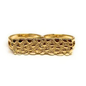 GOLD PLATED CLASSIC TWO FINGER NUGGET RECTANGLE RING ANILLO