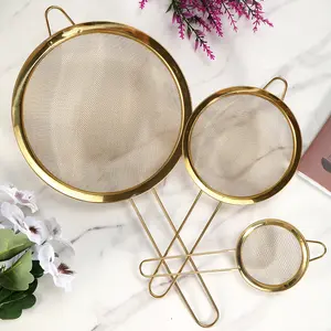 3 Pcs Gold Fine Mesh Strainer Set,Stainless Steel Kitchen Filter,3.3/5.5/8 inch Sturdy Kitchen Strainers,Ensuring Fine Mesh and Robust Quality,New Year Gifts,Hand Tools Kits