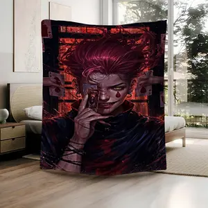 1Pc Hisoka Morow Graphic Digitally Printed Flannel Blanket - 100 Polyester Digitally Printed Flannel, Non-Woven, Lightweight and Comfortable All Seasons, Suitable for All Seasons Multifunctional Gift Flannel Blanket Throw Ideal for Travel Sofa and as