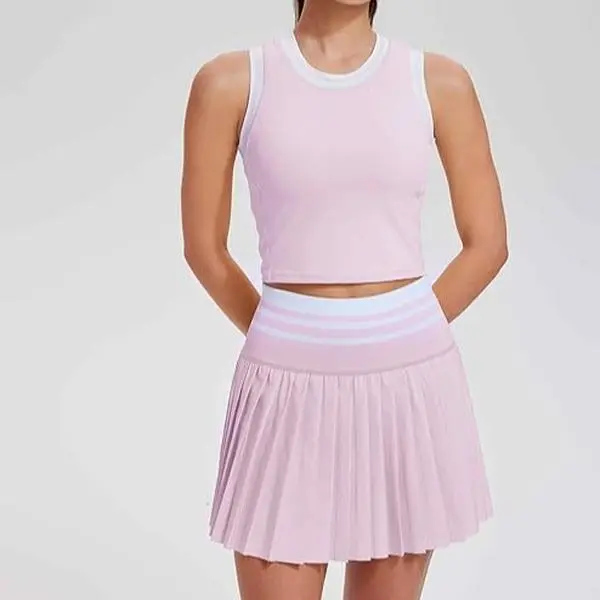 Women's Preppy Tennis Skirt Set, 2-Piece Fitted Sportswear Clothing Outfit with a Collared Top and High-Waisted Pleated Skirt with Pockets, Coordinated Costume Set, Retro, Sporty Chic, Active Skirt & Top Sets