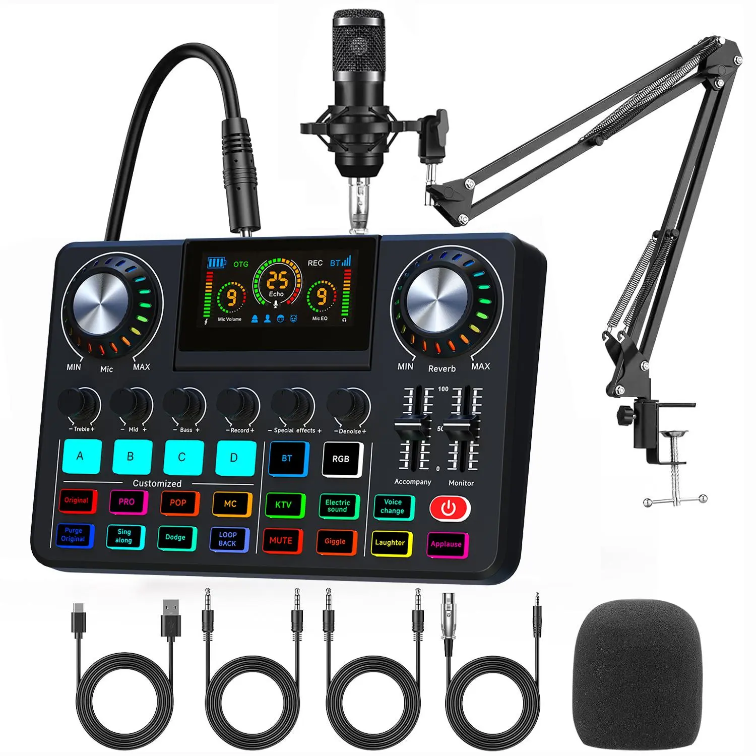 Live Podcast Equipment Package, Live Streaming Equipment with Microphone Set, BT Connection, Support Phone/Computer/PC, Music/Recording DJ Disco Device
