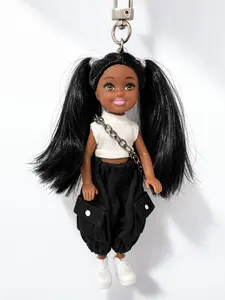 Plaid Dress Doll Keychain – Coquette Style Bag Charm with Bow & Beads | Handmade Woven Lanyard Accessory | Cute Pendant Gift for Girls