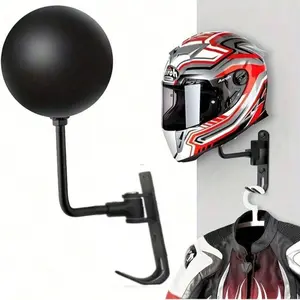 Motorcycle Helmet Rack, 180° Rotation Helmet Hanger with Hooks for Coats Caps, Cap Organizer, Wall Mounted Holder Universal Motorcycle Accessories, Wall Mount Compatible