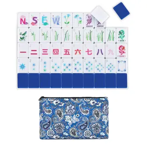 Sweet Jojo Designs Mahjong Tile Set Cute, Pretty Mah Jongg Sets American, 160 1.26in. Engraved 4 Layer Acrylic Mojang Tile Game Set, Beautiful Mahjong Accessories and Gifts Travel Bag (Luxury Blue)