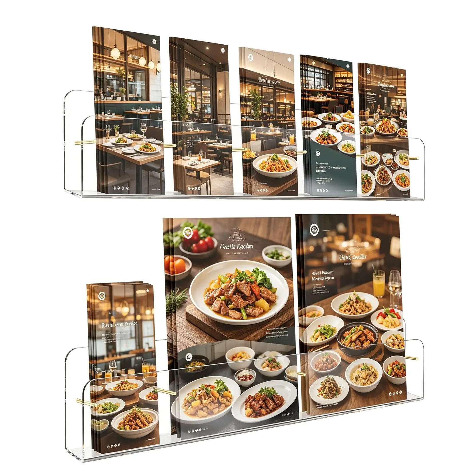 2PCS Modern Rounded Edge Acrylic Wall Mount Brochure & Magazine Holder - Adjustable Slot, Magnetic Brass Bolts, Drill-Free Dual Install for Office, Cafe Indoor Furniture