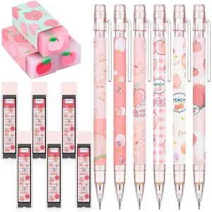 15 count Kawaii Mechanical Pencil Set First School  Pen Include Peach Mechanical Pencils with Tubes Pencil Refills Cute Juice Peach Eraser School Supplies for Sketching Architecture Drawing (0.7 MM)