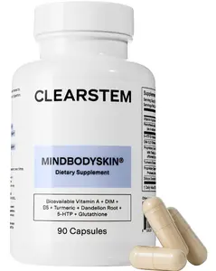 MINDBODYSKIN Hormonal Acne Supplement - Digestive Support, Liver Detoxifiers, Hormone Balancing, Mood Support, Reduces Stress, PMS Acne, Excess Oil, 90 Capsules