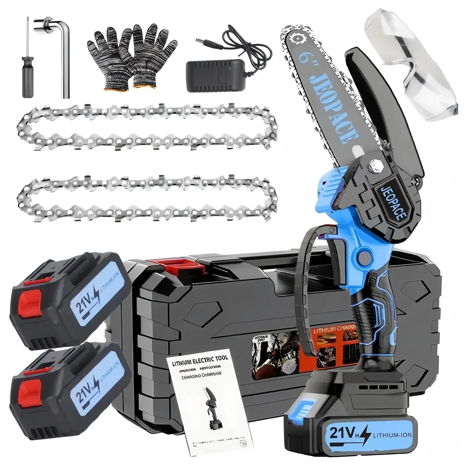 6-inch 21V wireless reciprocating saw, dual battery-powered, handheld handle design, equipped with overheat/overcharge protection function, chain tension can be adjusted without tools, safety lock suitable for Gardening/Camping, and wood cutting, Brushles