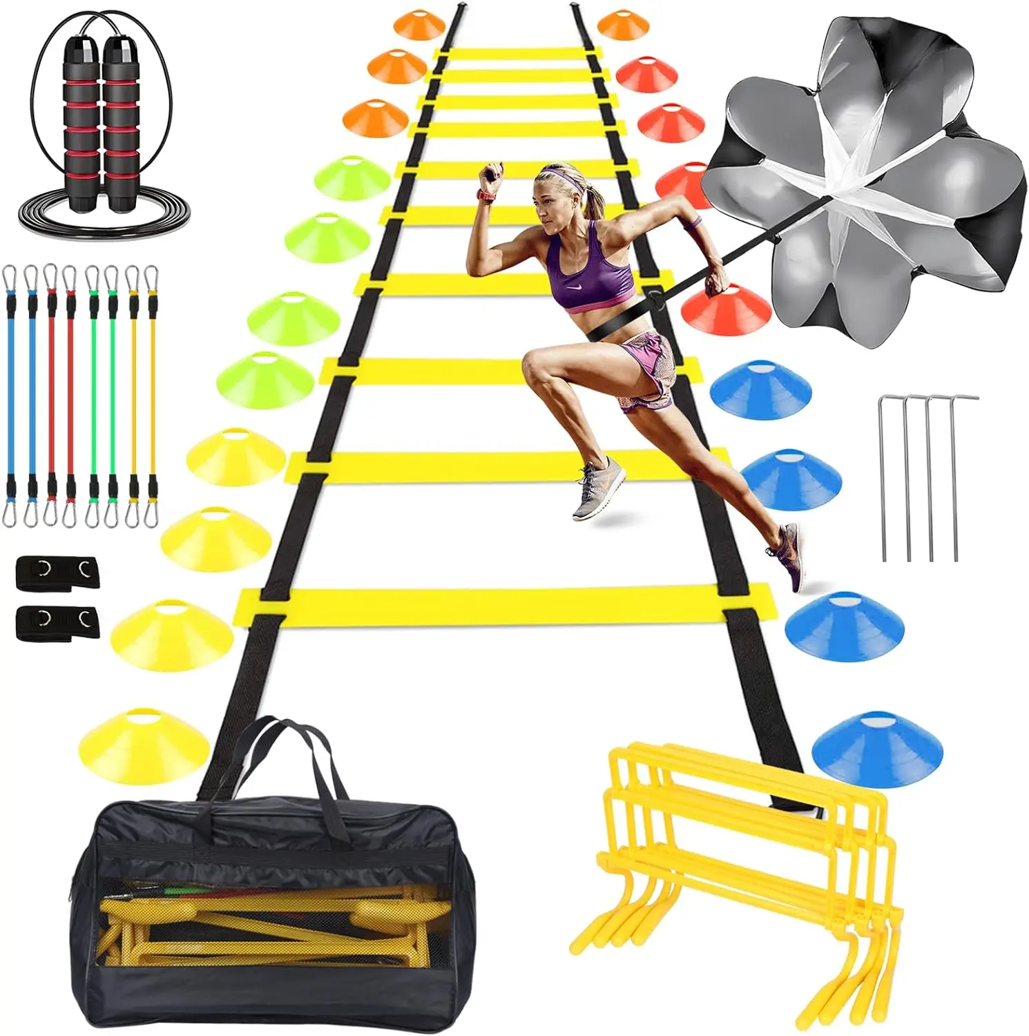 HOTOOLME Agility Training  Set, Soccer Training Equipment for Kids,Football Training Equipment,Agility Ladder Speed Training Equipment
