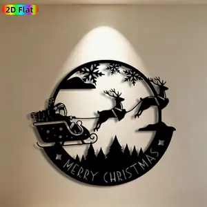 1pc Santa Reindeer Sleigh Metal Wall Art,Santa Reindeer Statue Mural, Ideal Gift for Christmas, New Year, Christmas Decor Enthusiasts, Rust-Resistant Metal Wall Decor Wall Sculptures, Perfect for Living Room Wall & Garden Fence, Holiday Decor Enthusiasts