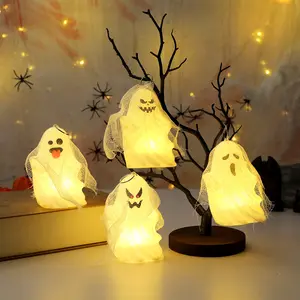 Set of 4 Halloween Cheesecloth Ghost Decorations,Handheld Ghost Party Props for Spooky Events & Celebrations,Party Lighting Decoration.