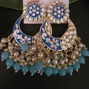 Kundan Statement Earrings with Pink and Red Design, Decorative Beads, Gold Accents, Elegant Style for Special Occasions