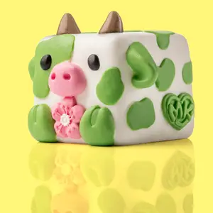 Chip the Cow Soft Silicone Squishy with Flower Mint Green & Pink Sweet Gentle Stress Relief Taba Squishy Toy for Kids