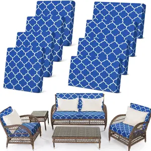 8 Pcs Stretch Cushion Covers Waterproof Sofa Couch Covers for 4 Backrests and 4 Washable Lawn Seat Furniture Protector(Blue)