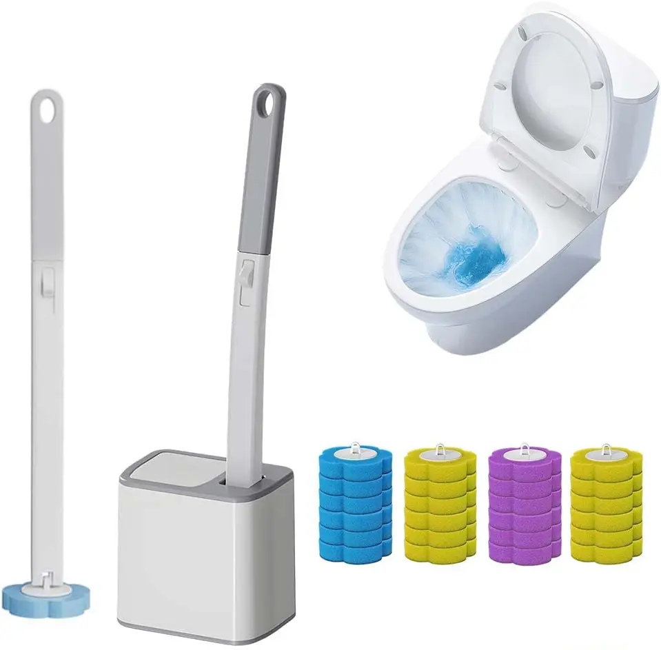 Disposable Toilet Brush, Toilet Bowl Wand Holder Set with 24PCS Cleaner Refills, Bathroom Cleaning System for Sink Bathtub Drain Wash Basin UrinalWall-Mount Scrubbing Toilet Brush Bathroom Cleaning Kit