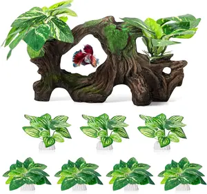 8 Pcs Driftwood Cave Aquarium Decor Decor Silk Aquarium Plants Leaves are Soft and Safe for Aquarium Decoration and Fish Tank Decoration