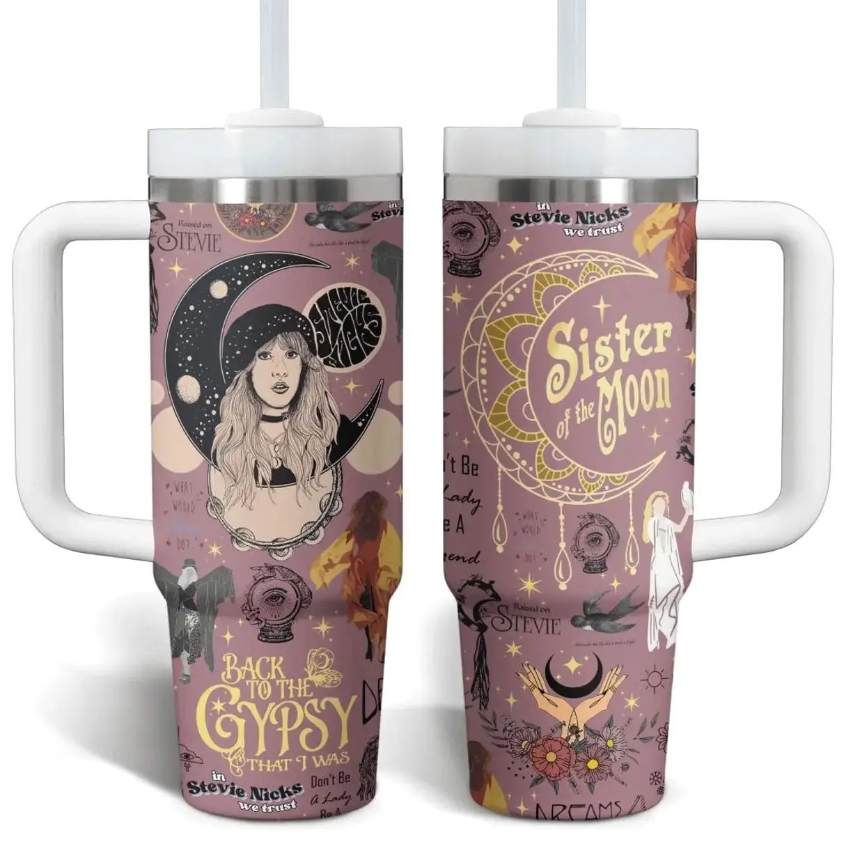 Stevie Nicks Sister of the Moon Tumbler 40oz & 20oz – Boho Vintage Fan Gift