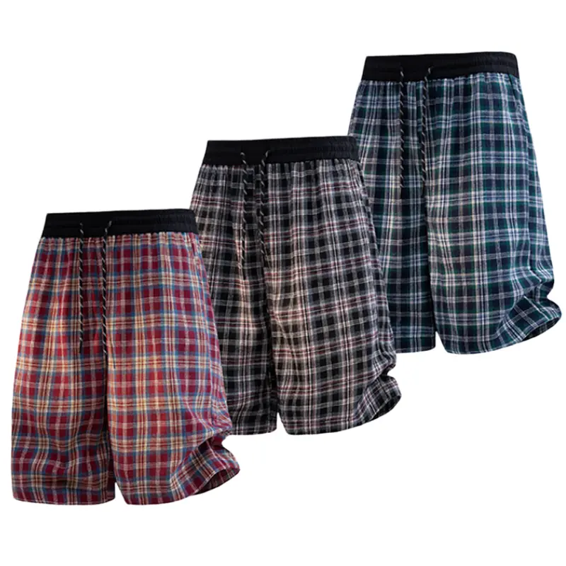 Men's Checkered Gingham Bermuda Shorts - Stylish Retro Colorblock Plaid, Recycled Blend with Cotton, Foldable, Athletic Relaxed Fit, Drawstring, 2XL Summer Streetwear Casual Bottoms, Checkered Gingham Men's Shorts