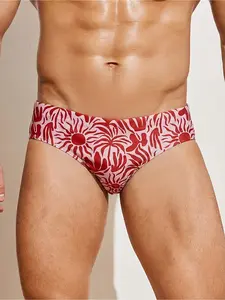 Men's patterned quick-dry sports swim briefs, men's swimwear with full energy, snug and sweat-free, summer beach swimming shorts