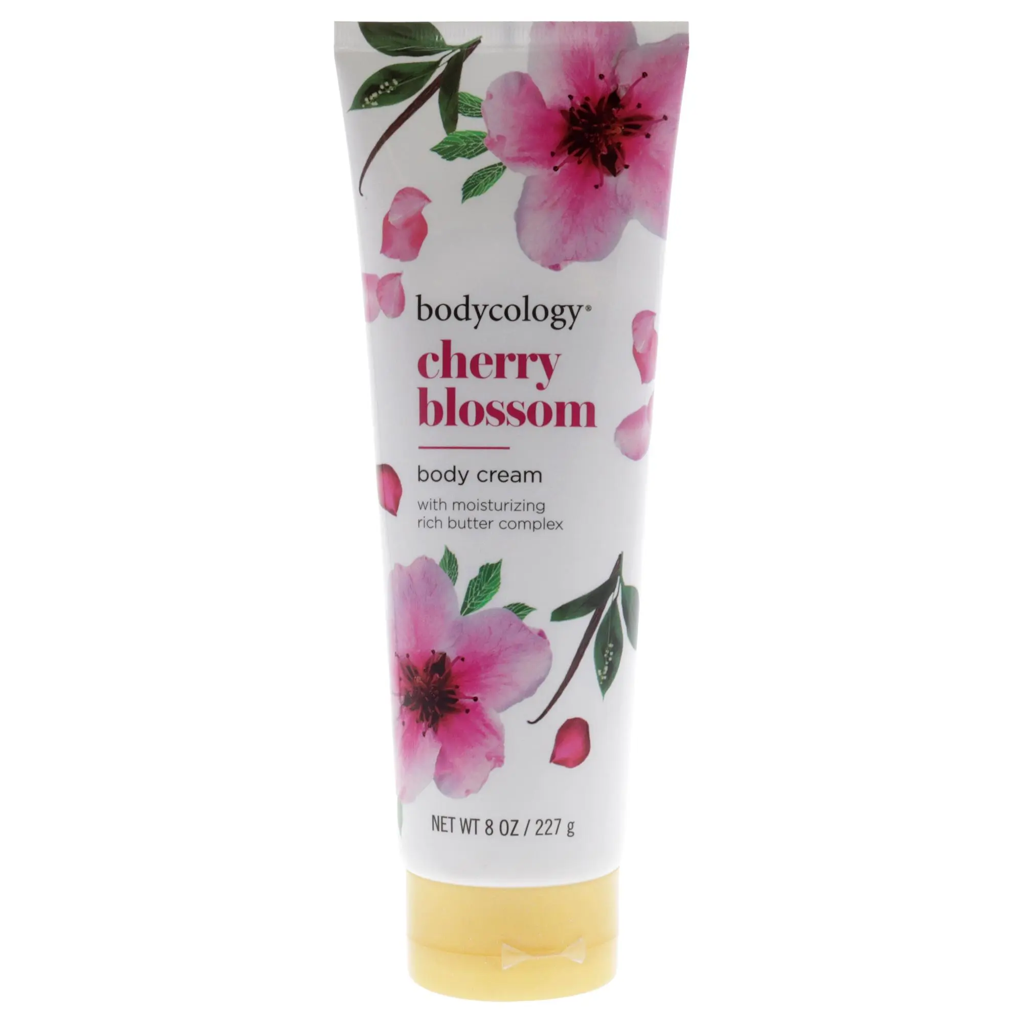 Bodycology Cherry Blossom Hydrating Moisturizing Body Cream Tube for Women, 8oz Daily Body Care Lotion for Soft Skin