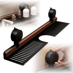 Colourtree Walnut Bathroom Kitchen Suction Storage Holder, New Removable Wall Mounted Sink Shelf Over Faucet, Sink Faucet Organizers,No Drill Faucet Organizer Rack for Bathroom