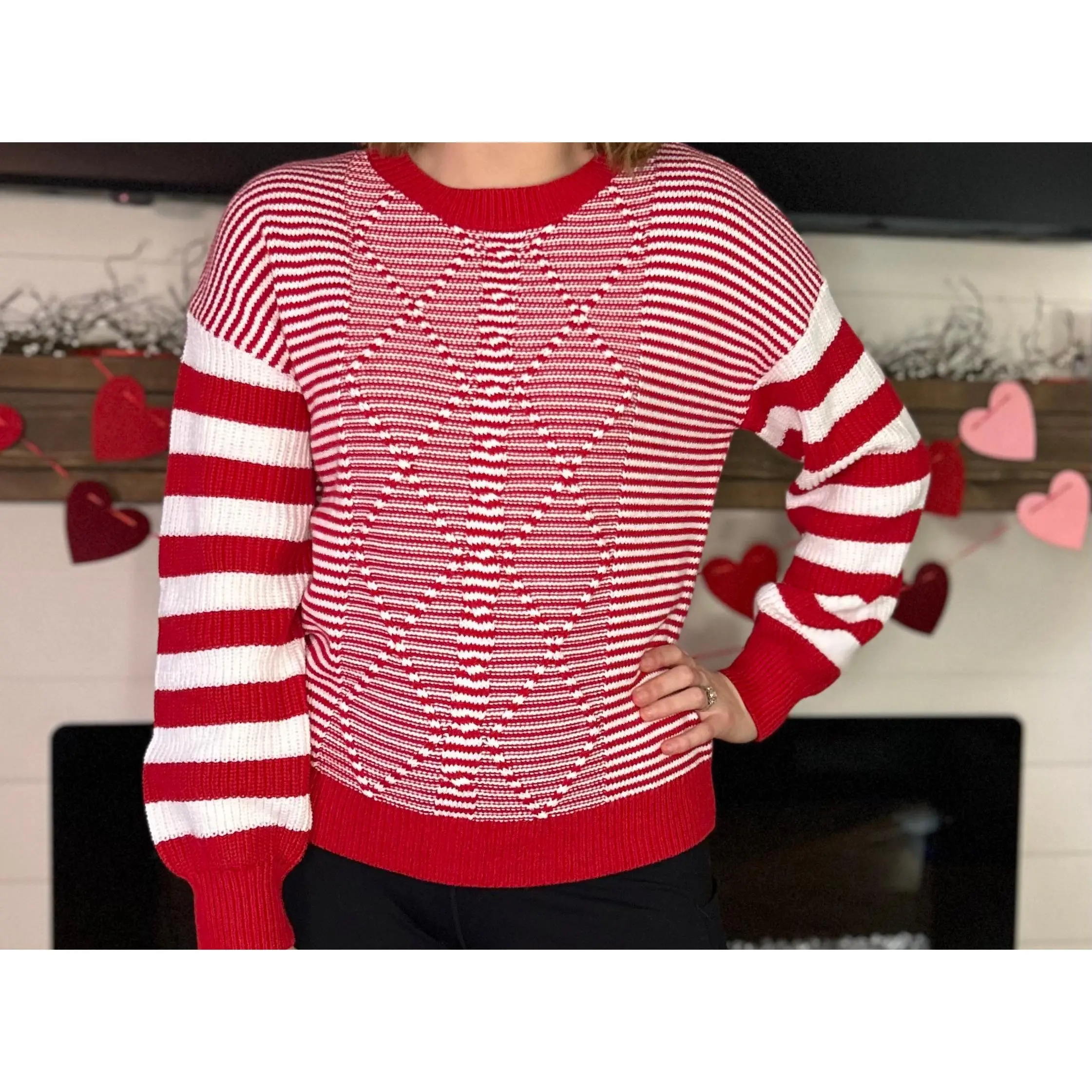 Red Striped Patchwork Knit Sweater