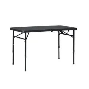 40L x 20W Plastic Adjustable Height Fold-in-Half Folding Table, Rich Black