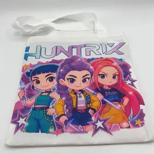 White Huntrix Full-Zipper Canvas Tote for Kpop Girls