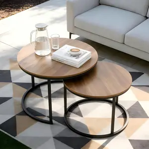 MyCasaMood 2-Piece Round Nesting Coffee Tables, Space-Saving Stackable Design, Sturdy Metal Frame, Adjustable Feet, Perfect for Small Living Room & Bedroom