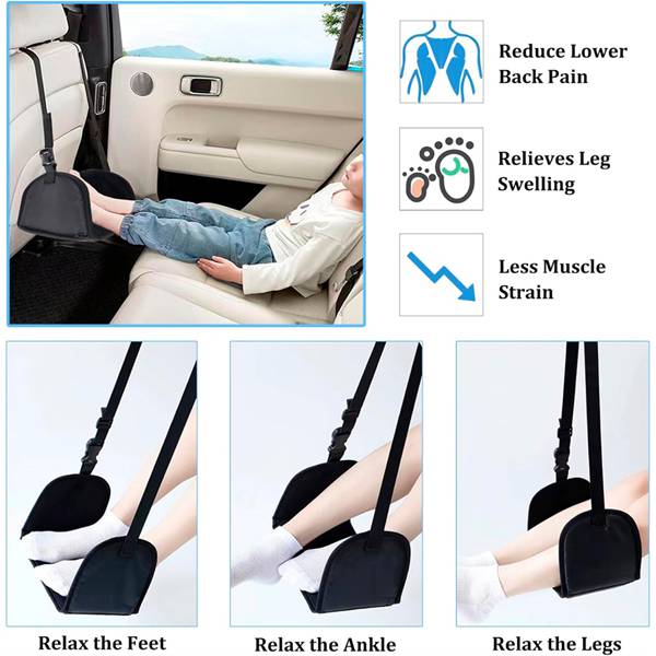 Oxford Fabric Airplane Footrest - Non-Fold Flat Plate, Adjustable Extension Strap, Memory Foam Hammock, Ergonomic, Lightweight Compact Office Furniture Accessory for Commuting, Business Trips, Commercial Airport Lounges Customer Experience Enhancement