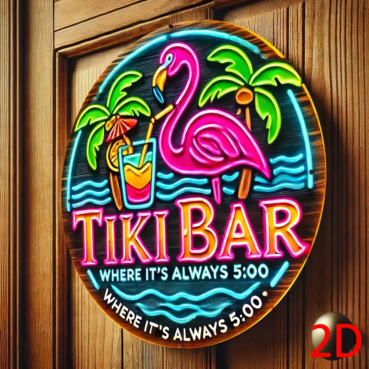 Vibrant Tiki Bar Neon Sign Retro Wall Decor with Flamingo Palm Tree Design Durable Metal Sign for Indoor Outdoor Spaces Man Cave Bar Cafe Restaurant Office Garage Club Home Decor