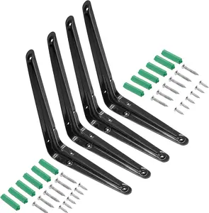 4 Pack 8 Inch Black Wall Shelf Brackets Heavy Duty, Wall Brackets Floating Shelves Bracket L Bracket Hanging Shelf Bracket Corner Brace Metal Joint Brackets