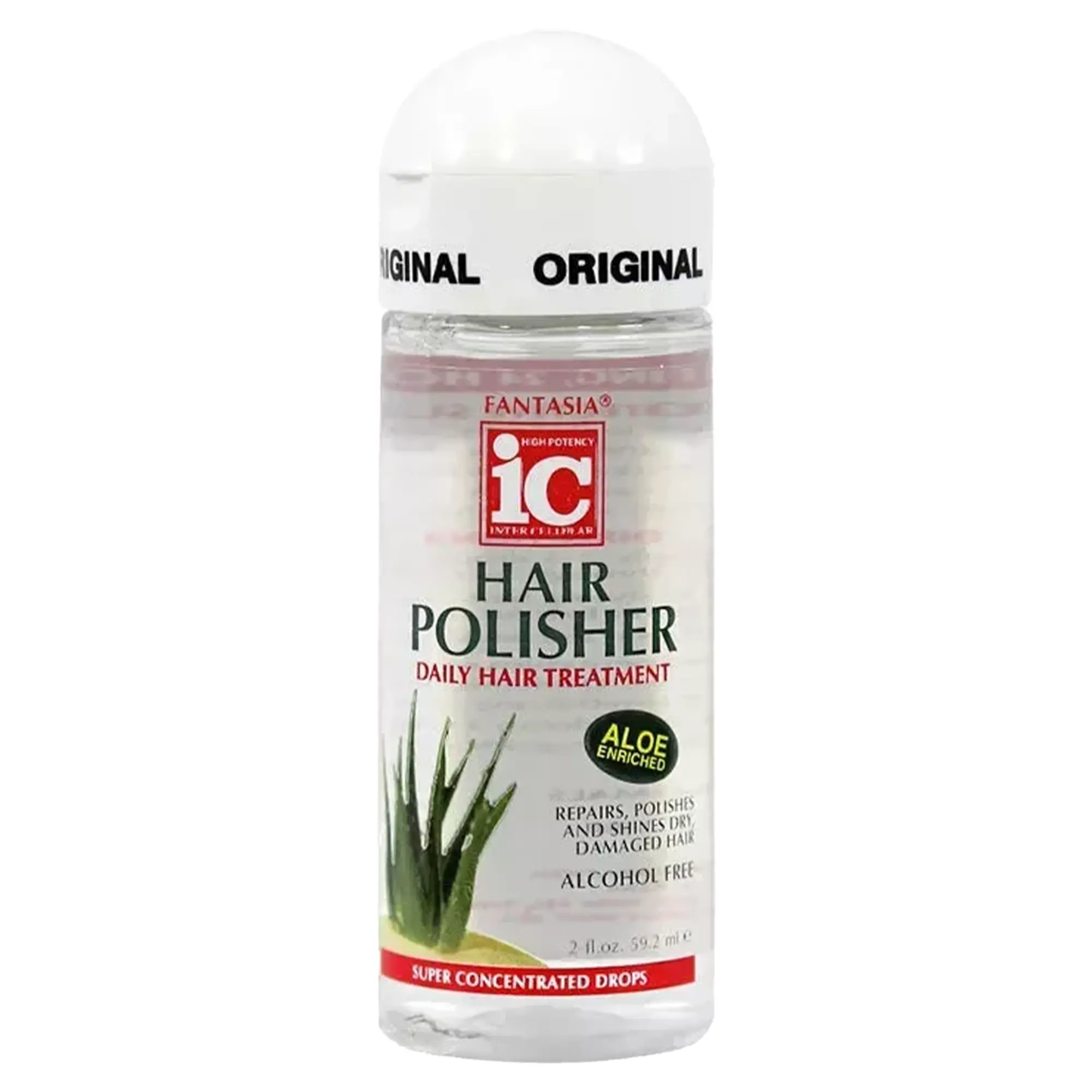Fantasia IC Hair Polisher Aloe Serum, 2 oz Traveler Size Haircare Product - Lightweight, Alcohol-Free, Anti-Frizz Smoothing Formula with Aloe Extract for Daily Use on Dry & Chemical-Treated Hair, Daily Hair Care, Liquid