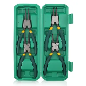 Mechanic Essentials 4Pcs Snap Ring Pliers Set 7 Inch Internal External Straight Bent Jaw Heavy Duty CRV Steel Circlip Remover Garage DIY Auto Repair Tool